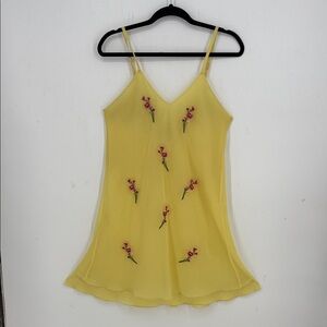 Victoria's Secret Yellow Slip with Pink Floral Embroidery